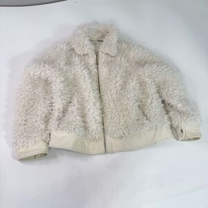 BCBGeneration Jacket Womens XL Faux Fur Sherpa White Cream Outerwear Full Zip